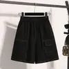 26 Verano Nuevo Estilo Talla Grande Sueltos Pierna Ancha Pantalones de Cinco Puntos para Mujeres de Talla Grande, Adelgazantes Elásticos Casuales de Cintura Alta Extra Grandes de Longitud Media