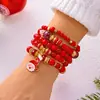 Pulsera Multicapa de Cuentas Rojas y Verdes Estilo Navideño Dulce Estilo Papá Noel Reno Caja de Regalo Pulsera para Combinar Navidad