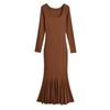 Vestido de manga larga Lotus paso a paso extendido para mujer otoño e invierno cuello cuadrado hombros descubiertos cintura sexy tubo falda sirena