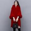 Leite de mamão Outono e inverno Nova chegada Estilo coreano Elegante Tamanho grande Poncho com capuz vermelho Gola de lã grande Casaco de lã com cadarço