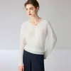 Suéter de Cachemira 100% Pura Baicai Velvet Estilo Nuevo Primera Línea Listo para Usar Cuello en V Tejido Casual Versátil Hueco Manga Larga