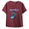 Verão Novo Estilo Plus-Size Trendy Casual Estampada Desenho Animado Camiseta de Manga Curta para Meninas Gordinhas 100kg Camiseta Versátil de Manga Média 7539