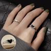 Anillo hueco de plata lisa coreana con forma de corazón de melocotón y viento frío retro para mujer, anillo abierto para estudiantes