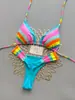 2026 Venta Caliente Transfronteriza Colaboración Estilo Europeo y Americano Estampado Arcoíris Sexy Pura Deseo Bikini de Dos Piezas Traje de Baño de Vacaciones para Playa