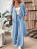 Moda europea y americana transfronteriza de Amazon, nuevo conjunto casual de dos piezas: top de color liso, holgado y cómodo, abierto por delante, combinado con pantalones