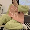 Pijama para Mujer Otoño e Invierno Traje de Franela Forro Polar de Coral Suelto Ropa para el Hogar Dibujos Animados Conjunto de Dos Piezas