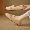 Sapatos de Algodão com Strass, Sapatos Peludos para Mulheres, Calçados de Inverno para Exterior, Sapatos Rasos Femininos Outono e Inverno 2026, Mocassins Slip-On, Sapatos Rasos Femininos com Forro de Lã