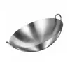 Wok de aço inoxidável com duas alças, tamanho grande, fundo redondo, frigideira para saltear, especializado para refeitórios e restaurantes, disponível em vários tamanhos