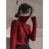 Suéter de cuello alto para mujer, tejido de lana agradable a la piel, corte ajustado, cuello alto superpuesto, camiseta básica para otoño e invierno, top elegante y adelgazante