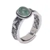 Estilo Étnico Plata Tailandesa Cabujón de Jade Azul Agua Hoja de Bambú Trenzado Retro Viejo Personalizado Tendencia Nicho Anillo