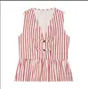 Moda Feminina Europeia e Americana Transfronteiriça Aliexpress Venda Quente Elegante Top Listrado sem Mangas com Decote V e Detalhes de Nó