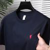 Verano Clásico Logotipo de Pony Algodón Puro Cuello Redondo Manga Corta Pareja Holgada Casual Versátil Color Puro Bordado Camiseta Camiseta Interior