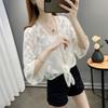 Cárdigan chaleco pequeño de encaje calado de manga corta nuevo 2025 para verano, moda combinable, abrigo fino, top para mujer
