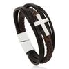 Pulseira Explosiva Pulseira de Liga Europeia e Americana Pulseira Masculina Cruz Fivela Magnética Multicamadas Simples Tecido Couro Jóias