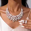 Aretes Colgantes y Collar de Flor de Circonita Brillante Estilo Corte Europeo y Americano, Cadena Ligera de Lujo Nicho para Clavícula, Joyería Exquisita Transfronteriza