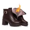 Sapatos de Couro Quente de Pelúcia para Mulheres, Botas Martin, Sapatos de Algodão para Mães, Botas de Inverno para Mulheres, Salto Alto, Botas Curtas com Solado Grosso, Dropshipping