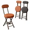 Silla Plegable Silla de Comedor para Hogar Estudiante Portátil Silla de Dormitorio con Respaldo Balcón Ocio Taburete Redondo Pequeño Artefacto Ahorrador de Espacio