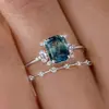 Accesorios Super Populares de Venta Caliente Transfronteriza, Anillos de Pareja para Hombres y Mujeres, Joyería de Anillo de Zirconia Azul Oscuro Simple y Elegante para Mujeres