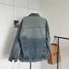 Toma real: Chaqueta vintage lavada de retazos de corte ancho para mujer, nuevo estilo de otoño, holgada, casual, versátil, top de mezclilla 19004