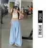 Pantalones de Pierna Ancha Blancos Finos de Verano con Cintura Plegable de Tiro Alto Sueltos Adelgazantes con Caída Casual para Mujer Directo de Fábrica