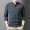 Suéter de punto grueso con media cremallera y cuello alto para venta al por mayor transfronteriza, moda otoño e invierno, jersey simple para hombres de mediana edad