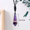 Pingente Poliédrico de Fluorita Colorida de Cristal Natural Artesanato de Cristal Polido Pedra Original Colar com Corrente de Lã