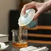 Xícara de Cerâmica com Tampa de Dois Níveis, Flor Boca de Flor de Orquídea Pintada à Mão com Esmalte Submerso, Novo Estilo Chinês, Xícara Doméstica para Preparo de Chá, Conjunto de Chá Kung Fu Azul Rosa