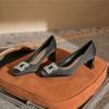 7605-12 Sedas Clássicas e Cetins Strass Bico Quadrado Salto Alto Grosso Sapatos de Mulher Simples da Moda 2023 6Cm3Cm