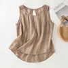 Chaleco de Lino de Algodón Top para Mujer Ropa de Mujer Verano Nuevo Camiseta sin Mangas Retorcida Arrugada Ropa Exterior Capa Interior Capa Base Camisola