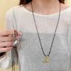 Collar de Cordón de Cuero Negro Estilo Coreano Bolsa de Ganado para Mujer 2024 Nuevo Versátil Elegante Largo Cadena de Lana Cadena para Clavícula Accesorios