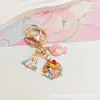 Festival do Meio Outono Flor e Lua Cheia Chaveiro Pingente Liga Metálica Criativo Lua Coelho de Jade Fofo Pingente para Mochila Pequeno Presente