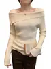 Tejido de hilo de núcleo Diseño consciente top de punto de un hombro para mujer, capa base de primavera y otoño, suéter para llevar debajo, top de nicho