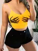 Desejo Aliexpress Roupas Europeias e Americanas Estampa de Garra de Diabo Tomara-que-caia Alça Fina Justo Mostrando o Umbigo Colete