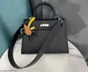 2026 Nova Ep Estampa de Palma Alça Larga Fina Bolsa Kelly de Couro Bolsa Feminina de Couro Genuíno Bolsa de Mão Fashion Bolsa de Ombro Transversal