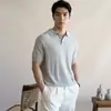 Camisa Polo de lino con media botonadura para hombre, textura de espiga tejida transpirable de manga corta para el verano de 2026