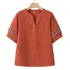 Conjunto de Verão Elegante com Manga Curta Fina para Mãe, Blusa Estilosa com Estampa de Camiseta, Camisa Casual de Novo Estilo para Mulheres de Meia-Idade e Idosas