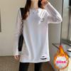 3111 foto real algodón manga larga camiseta mujer 280 kedel terciopelo primavera otoño e invierno forro polar base camiseta suéter largo