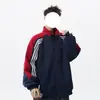 Sudadera cárdigan de cuello alto a rayas de color block estilo americano, unisex, corte holgado, casual, chaqueta deportiva versátil