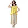 Conjunto Dopamina para Meninas 2026 Verão Novo Colete Sem Mangas Infantil Calça Wide Leg Listrada Estilosa Conjunto de Duas Peças Tendência