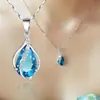 Temu Cross-Border Novo Produto Venda Quente Colar Feminino de Cristal Azul Pingente Gota de Anjo Venda Direta da Fábrica
