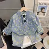 Traje de Mezclilla Estampado de Otoño para Niñas 2026 Chaqueta de Mezclilla de Manga Larga para Niña Abrigo Corto + Pantalones Conjunto de Dos Piezas