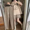 Pijama para Mujer, Conjunto de Tres Piezas de Manga Corta de Verano, Estilo Delgado de Verano, Ropa de Casa Dulce y Linda de Dibujos Animados para Estudiantes Que Se Puede Usar Afuera