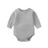 Mameluco Blanco para Bebé Traje para Gatear Color Sólido Manga Larga Algodón Sin Costuras Triángulo Mameluco Traje para Gatear