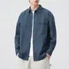 Camisa jaqueta azul, nova camisa jeans azul masculina estilo francês primavera/verão, não desbota, adequada para o outono, um visual sofisticado e cavalheiresco