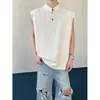 Camiseta Henley Sem Manga Estilo Americano para Homens, Verão High-End Fresca e Estilosa de Peso Pesado com Ombro Normal, Tank Top Boxy