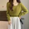 Suéter de Color Sólido Estilo Fresco Estilo Simple Versátil para Mujer Primavera y Otoño Nuevo Cuello Cuadrado Básico Elegante Suéter Pulóver Adelgazante