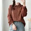 Coleção Primavera 2026: Cardigan Feminino Loose de Camisa com Manga Longa, Dupla Camada, Floral Pequeno, Estilo Artístico - Atacado