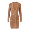 Saia de Tricô Elegante para o Outono Estilo Europeu e Americano Cor de Camelo Casaco Casual de Moda Vestido Corrente Transfronteiriça Textura Decorativa