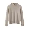 Outono/Inverno Novo Tricô Listrado 100% Lã Gola Redonda Meia-Alta Diagonal Espessado Cor Sólida Solto Moda Camada Base