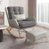 Sillón mecedor individual de lujo ligero con estampado de pata de gallo para balcón de casa, silla sofá perezoso, mecedora de madera maciza con reposapiés